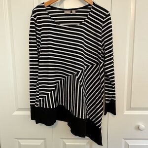 Chico's Black and White Asymmetrical Long Sleeve Top